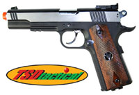 Metal CO2 Blowback Airsoft Pistol (M1911) TSD Tactical 601 (450+ FPS) Black/Chrome/Wood